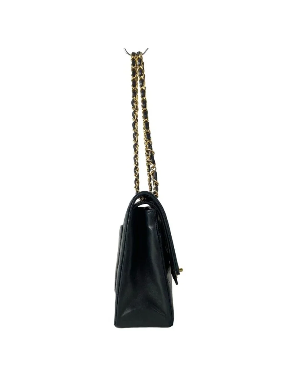 Chanel Shoulder Bag Double Flap Quilted Black Chain Gold Lambskin